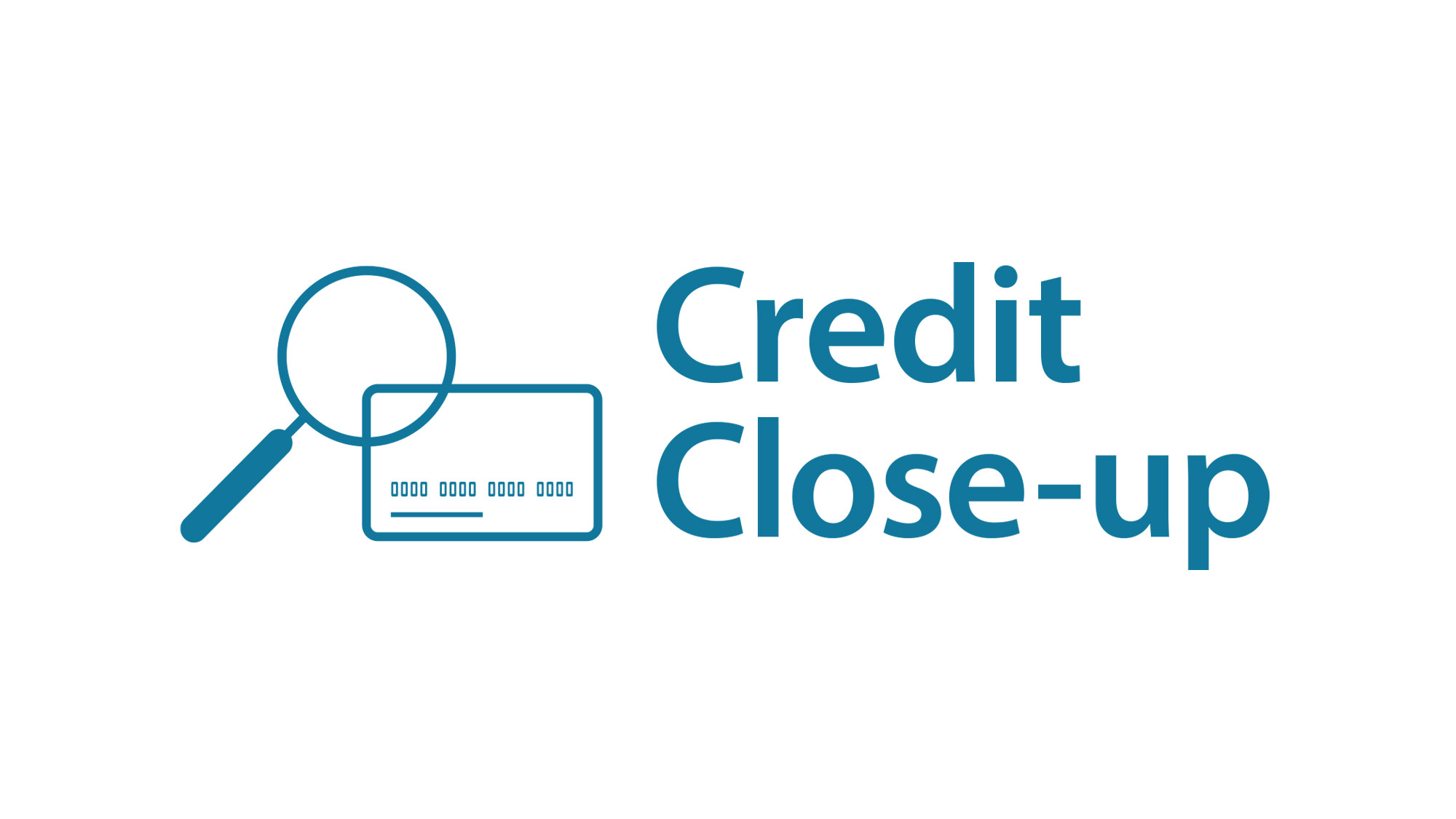 An image of a logo. The left side shows a magnifying glass over a credit card, and the text reads ‘Credit Close-up’.